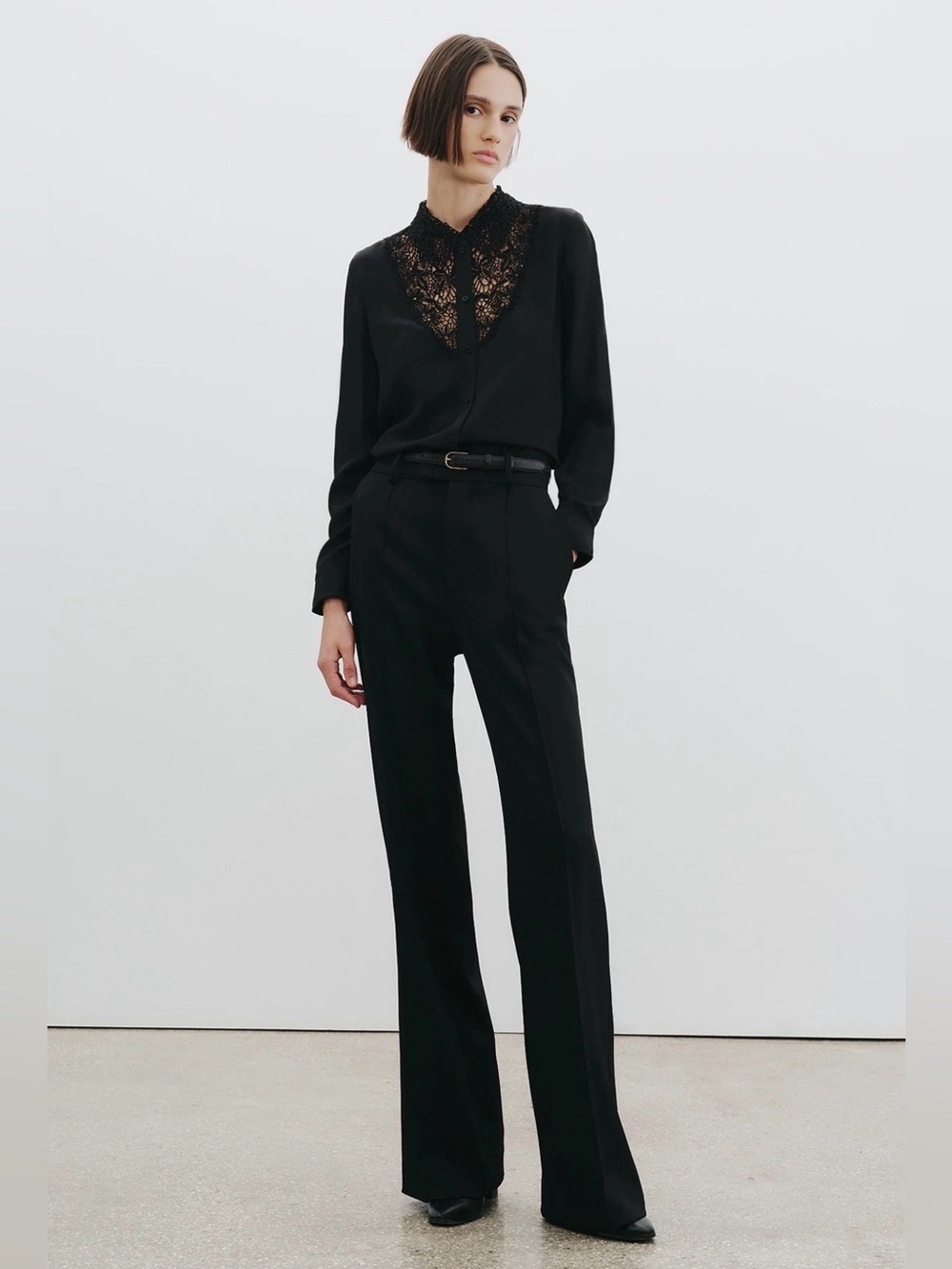 Nili Lotan Black Straight-Leg Wool Trousers Size 4
